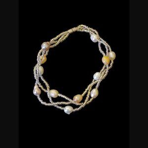 Natural Pearl Seed Bead 18" Long Triple Strand Magnetic Necklace